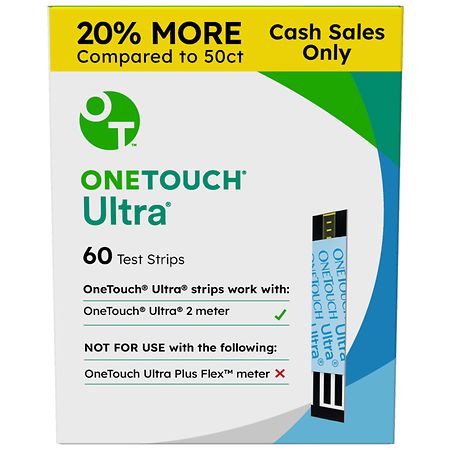 OneTouch Ultra Blood Glucose Test Strips One size, Test Strips 2 vials of 30ct