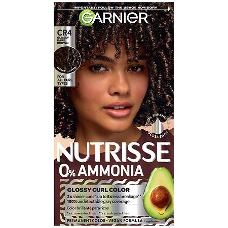 Garnier Nutrisse 0% Ammonia Nourishing Hair Color For Curls With 100% Gray Coverage CR4 Glossy Dark Brown