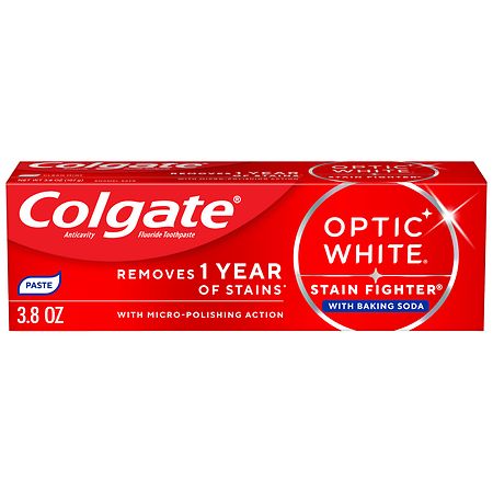 Colgate Optic White Stain Fighter with Baking Soda Teeth Whitening Toothpaste Mint