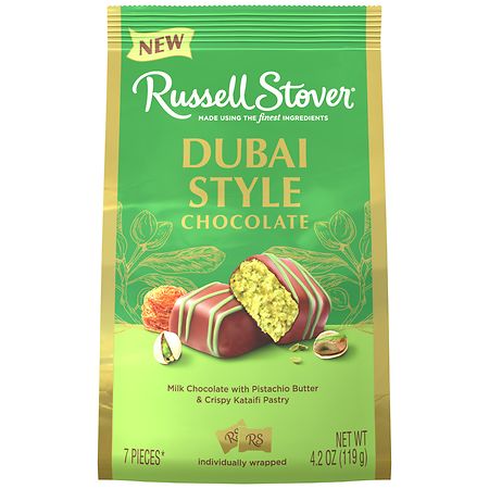 Russell Stover Dubai Style Chocolate Individually Wrapped Bars Gift Bag Pistachio & Kataifi