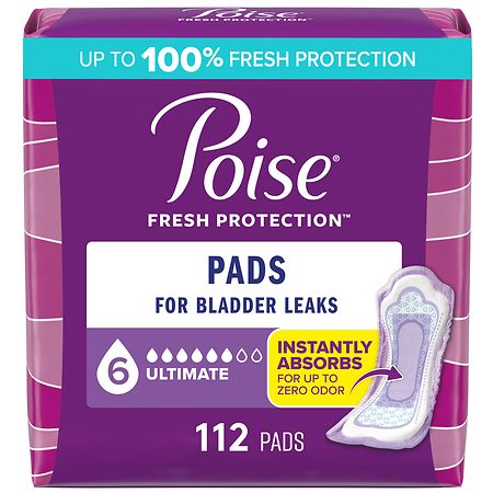 Poise Fresh Protection Incontinence & Postpartum Pads, 6 Drop Ultimate Absorbency, Regular Length