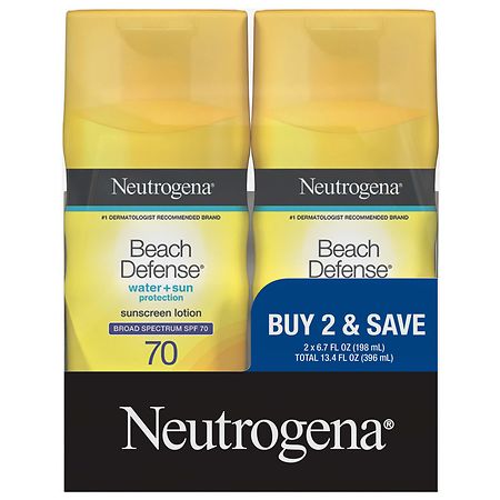 Neutrogena Water + Sun SPF 70, Face and Body Sunscreen Lotion, Twin Pack