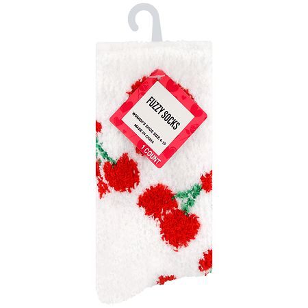 Festive Voice Fuzzy Socks, Cherries Women's Shoe Size 4-10