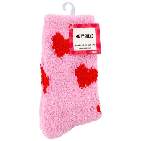 Festive Voice Fuzzy Socks, Hearts Women's Shoe Size 4-10