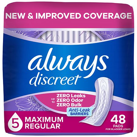Always Discreet Incontinence & Postpartum Pads for Women Maximum Absorbency, Regular Length