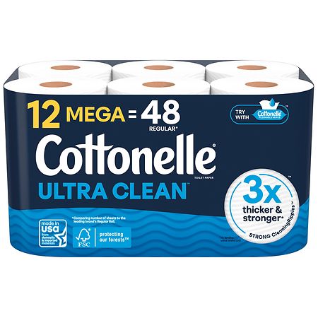 Cottonelle Ultra Clean Strong Toilet Tissue 1-Ply Mega Rolls Toilet Paper