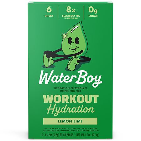 Waterboy Workout Hydration Sugar-Free Electrolyte Powder Packets Lemon Lime