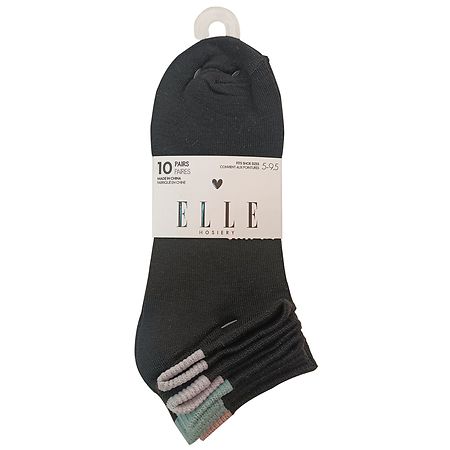 Elle Women's No-Show Socks Shoe Size 5-9.5 Black