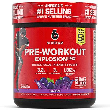 Six Star Pre-Workout Explosion 2.0, Dietary Supplement Powder Grape