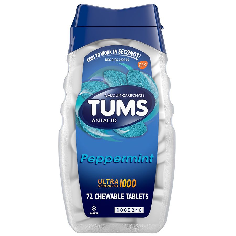 Tums Ultra 1000 Antacid Chewable Tablets Peppermint Peppermint
