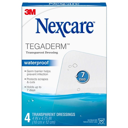 Nexcare Tegaderm Waterproof Transparent Dressing, 4 in x 4-3/ 4 in 4 in x 4-3/ 4 in