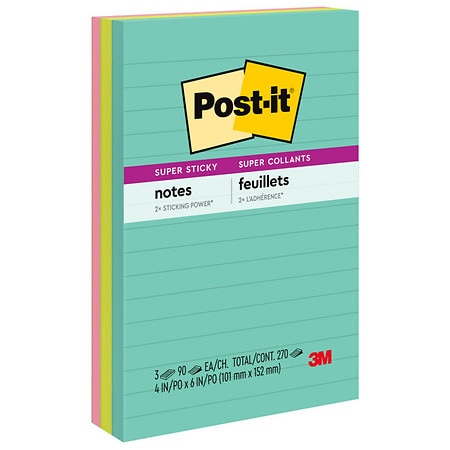 Post-it Super Sticky Notes, 4 in x 6 in, Supernova Neons