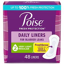Poise Daily Liners, Incontinence Panty Liners, Very Light Absorbency, Regular Length 2 (48 ct)