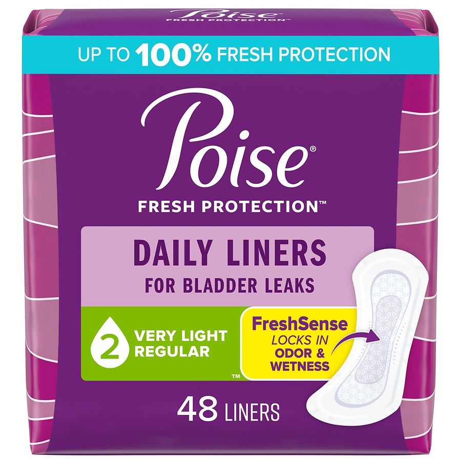 Poise Daily Incontinence Panty Liners, Very Light Absorbency 2 (48 ct)