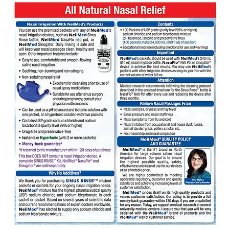 Neilmed Sinus Rinse Saline Nasal Rinse Refill Kit,, 05928000200 - Box of  100 