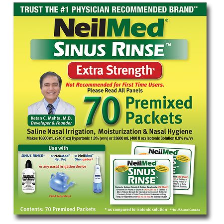 NeilMed Sinus Rinse - A Complete Sinus Nasal Rinse Kit With 60 Premixed  Packets