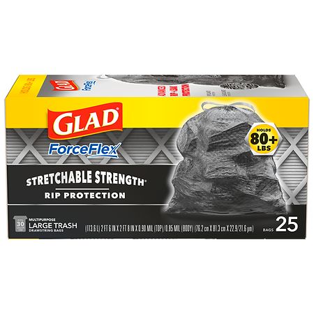 Glad Force Flex Extra Strong Large Drawstring Trash Bags, 30 Gallon, Black  14 ea