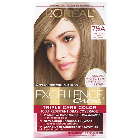 L'Oreal Paris Excellence Creme Permanent Triple Care Hair Color Medium Ash Blonde 7 1/ 2 A