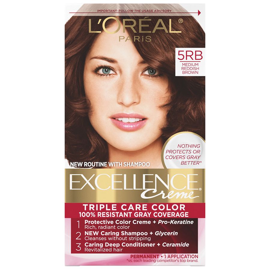 L'Oreal Paris Excellence Creme Permanent Hair Color, Medium Reddish Brown  5RB | Walgreens