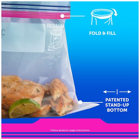 Ziploc Slider Stand & Fill Quart Freezer Bags - 34 ct box