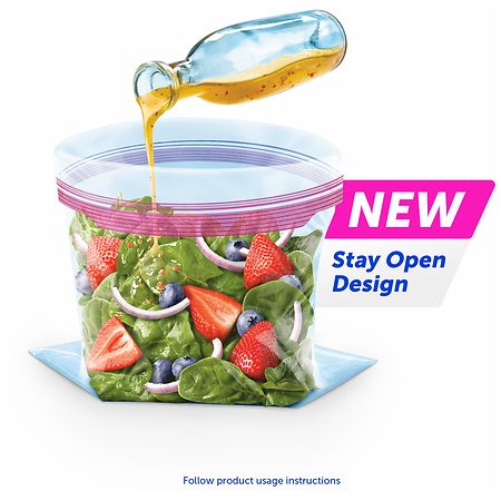 Ziploc Brand Freezer Bags with New Stay Open Design, Quart, 19, Patented  Stand-up Bottom, Easy to Fill Freezer Bag, Unloc a Free Set of Hands in the  Kitchen, Microwave Safe, BPA Free