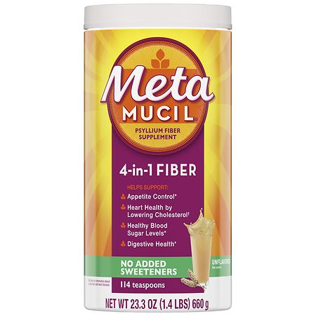 Metamucil Natural Psyllium Husk Powder Fiber Supplement, 4-in-1 Fiber, No Sweeteners Original Smooth
