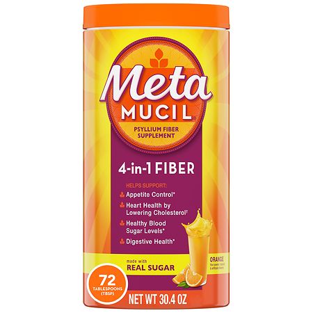 Metamucil Multi-Health Psyllium Fiber Supplement Powder with Real Sugar Orange