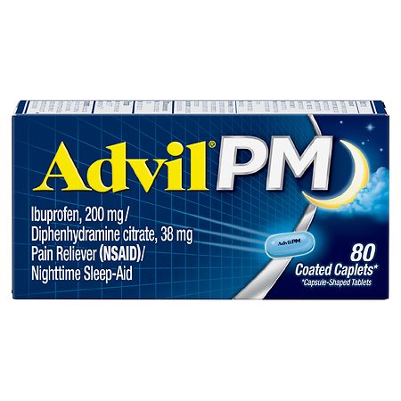 Advil PM Pain Reliever & Nighttime Sleep Aid Coated Caplet, 200 mg Ibuprofen