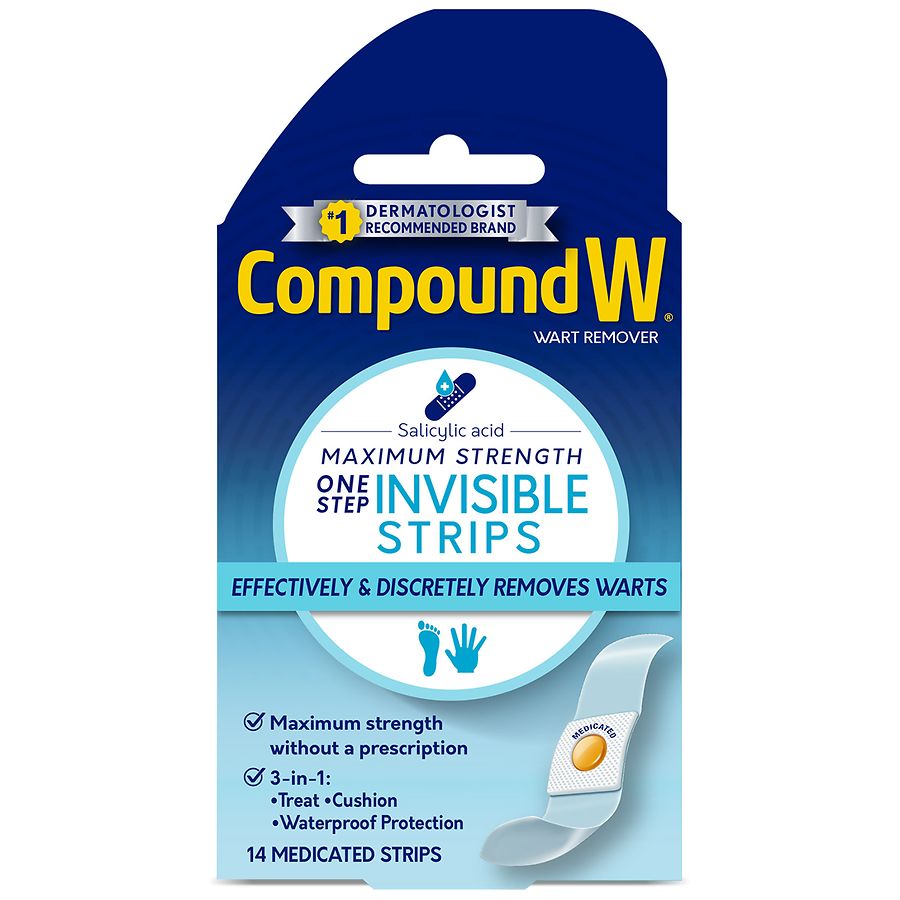  Compound W Maximum Strength One Step Invisible Wart Remover  Strips, 14 CT : Health & Household