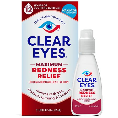 Clear Eyes Maximum Strength Eye Drops For Redness Relief, Dryness, Burning,  & Irritation - 0.5 Fl Oz : Target
