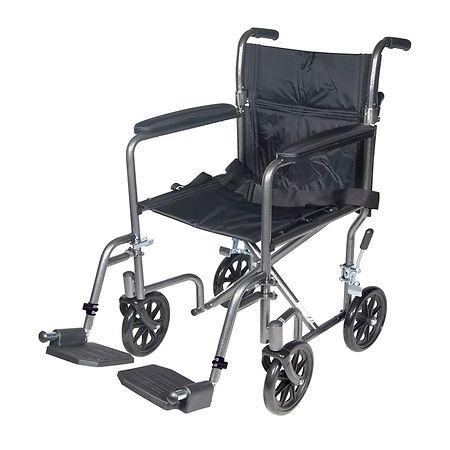 Drive Medical Lightweight Steel Transport Wheelchair with Fixed Full Arms 17" Seat Silver Vein