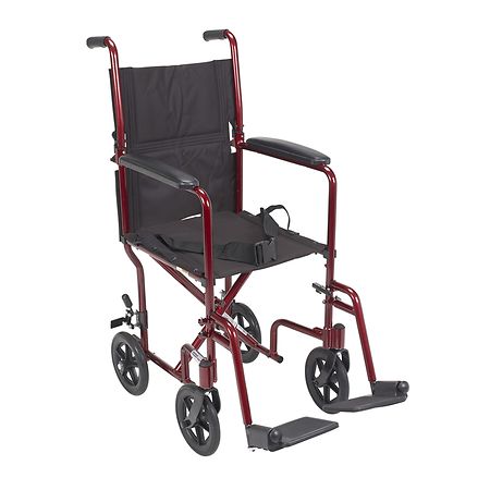 Drive Medical Lightweight Dash Transport Wheelchair 17" Seat Red
