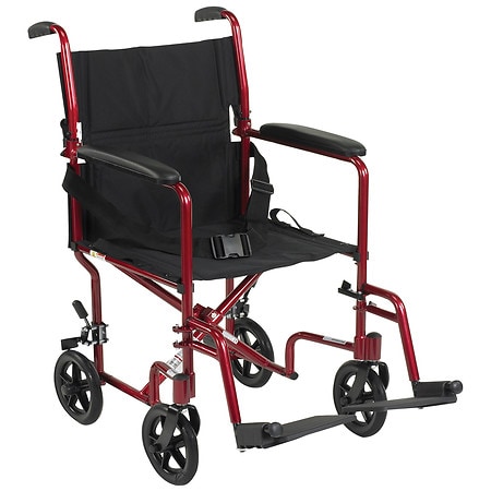Drive Medical Lightweight Transport Wheelchair 19" Seat Red