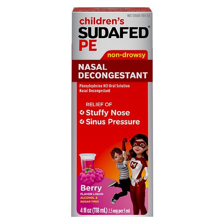 Sudafed PE PE Nasal Decongestant, Liquid Cold Relief Medicine with Phenylephrine HCl Berry