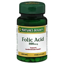 Nature's Bounty Natural Folic Acid 800 mcg Dietary Supplement, Tablets ...