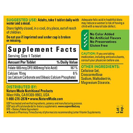 Nature Made Folic Acid 400 mcg (665 mcg DFE) Tablets