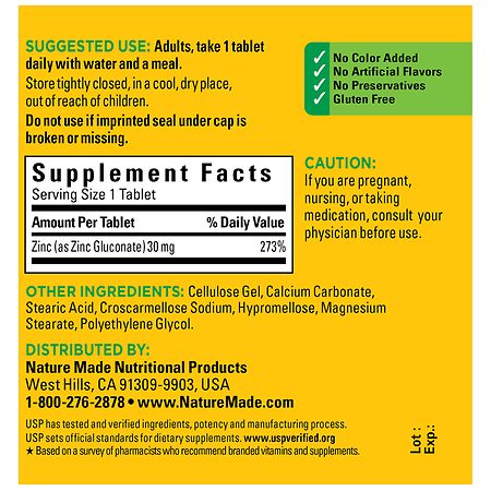 Nature Made Zinc 30 mg Tablets