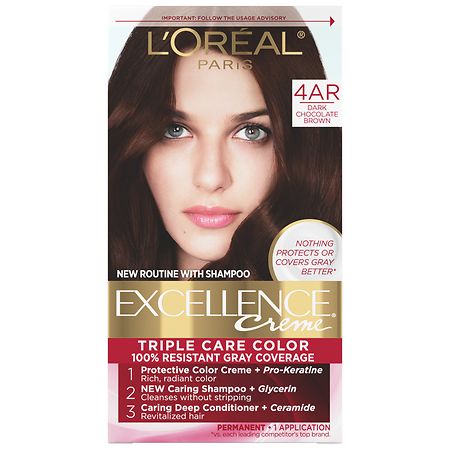 L'Oreal Paris Excellence Creme Permanent Triple Care Hair Color Dark Chocolate Brown 4AR Cooler