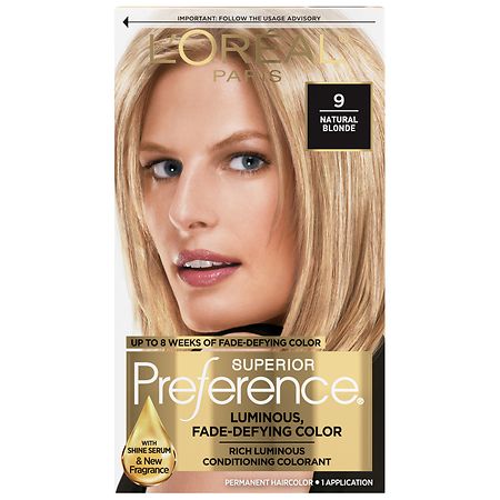L'Oreal Paris Superior Preference Fade-Defying Shine Permanent Hair Color, Rich Luminous Conditioning Colorant 9 Natural Blonde