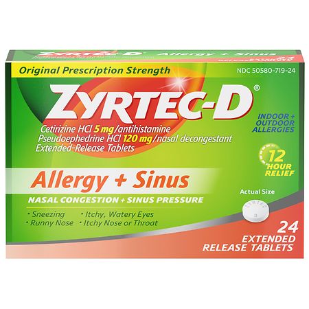 Zyrtec 12 Hour Allergy Relief & Nasal Decongestant Tablets