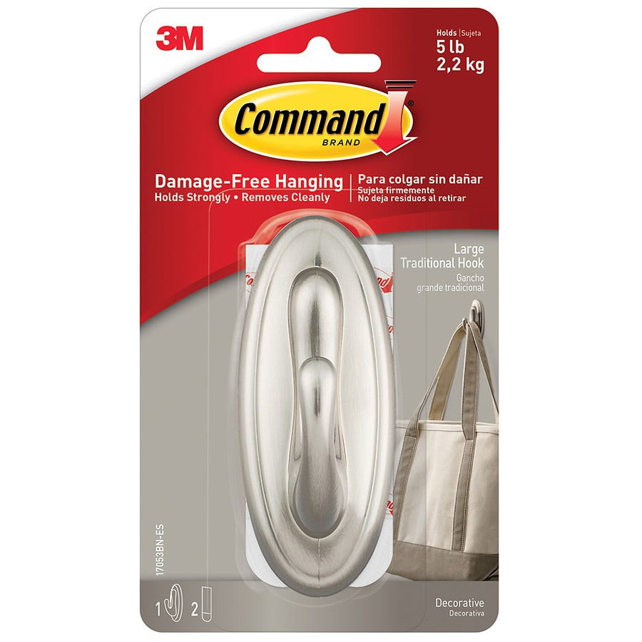 Command Traditional Hook Large Brushed Nickel