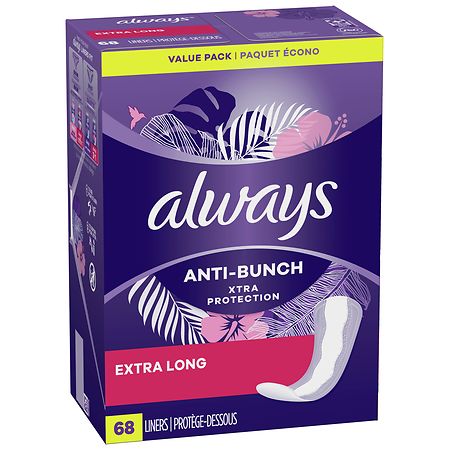 Always Anti-Bunch Xtra Protection Daily Liners, Extra Long Absorbency  Unscented, Extra Long Absorbency