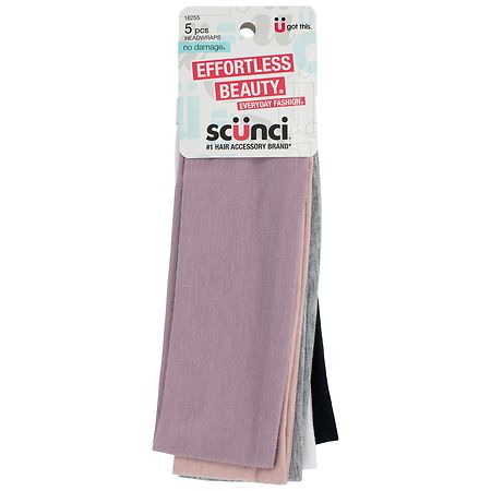 Scunci No Damage Classic Wide Knit Headwraps Pink, White, Grey and Black