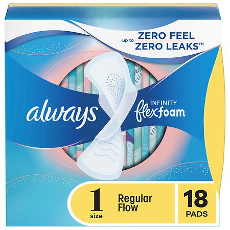 Always Infinity Feminine Pads For Women With Wings, Regular Unscented, Size 1 (18 ct)