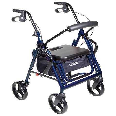 Drive Medical Duet Dual Function Transport Wheelchair Rollator Rolling Walker Blue
