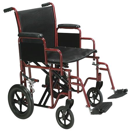 Drive Medical Bariatric Heavy Duty Transport Wheelchair with Swing Away Footrest 20" Seat Red