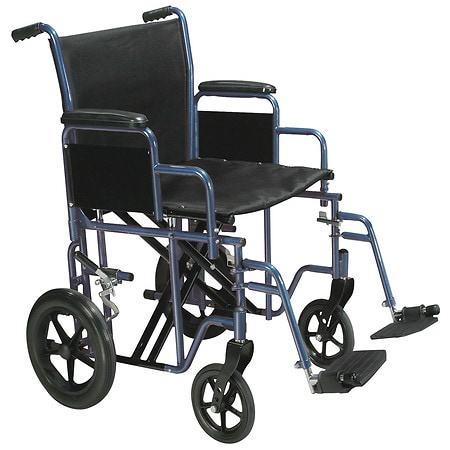Drive Medical Bariatric Heavy Duty Transport Wheelchair with Swing Away Footrest 22" Seat Blue