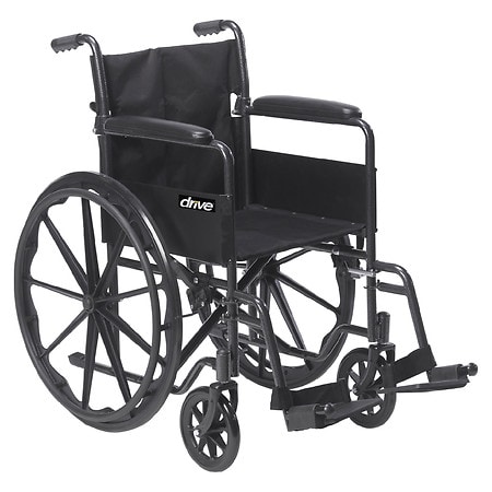 Drive Medical Silver Sport 1 Wheelchair with Full Arms and Swing away Removable Footrest 18 inch Black