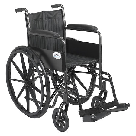 Drive Medical Silver Sport 2 Wheelchair, Non Removable Fixed Arms, Swing away Footrests 18" Seat Black