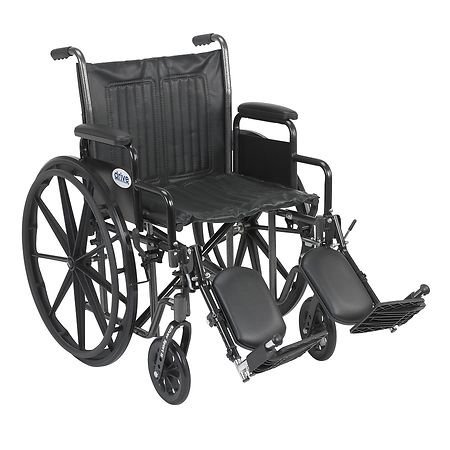 Drive Medical Wheelchair 20-inch Silver Sport 2 with Detachable Desk Arms and Swing-Away Eleva 20" Seat Black